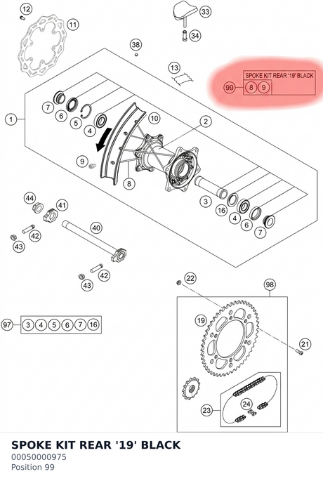 Diagram preview: SPOKE KIT REAR '19' BLACK (00050000975)