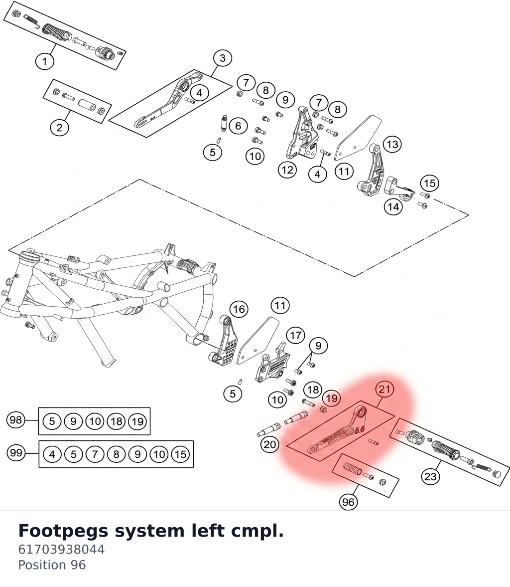 Diagram preview: Footpegs system left cmpl. (61703938044)