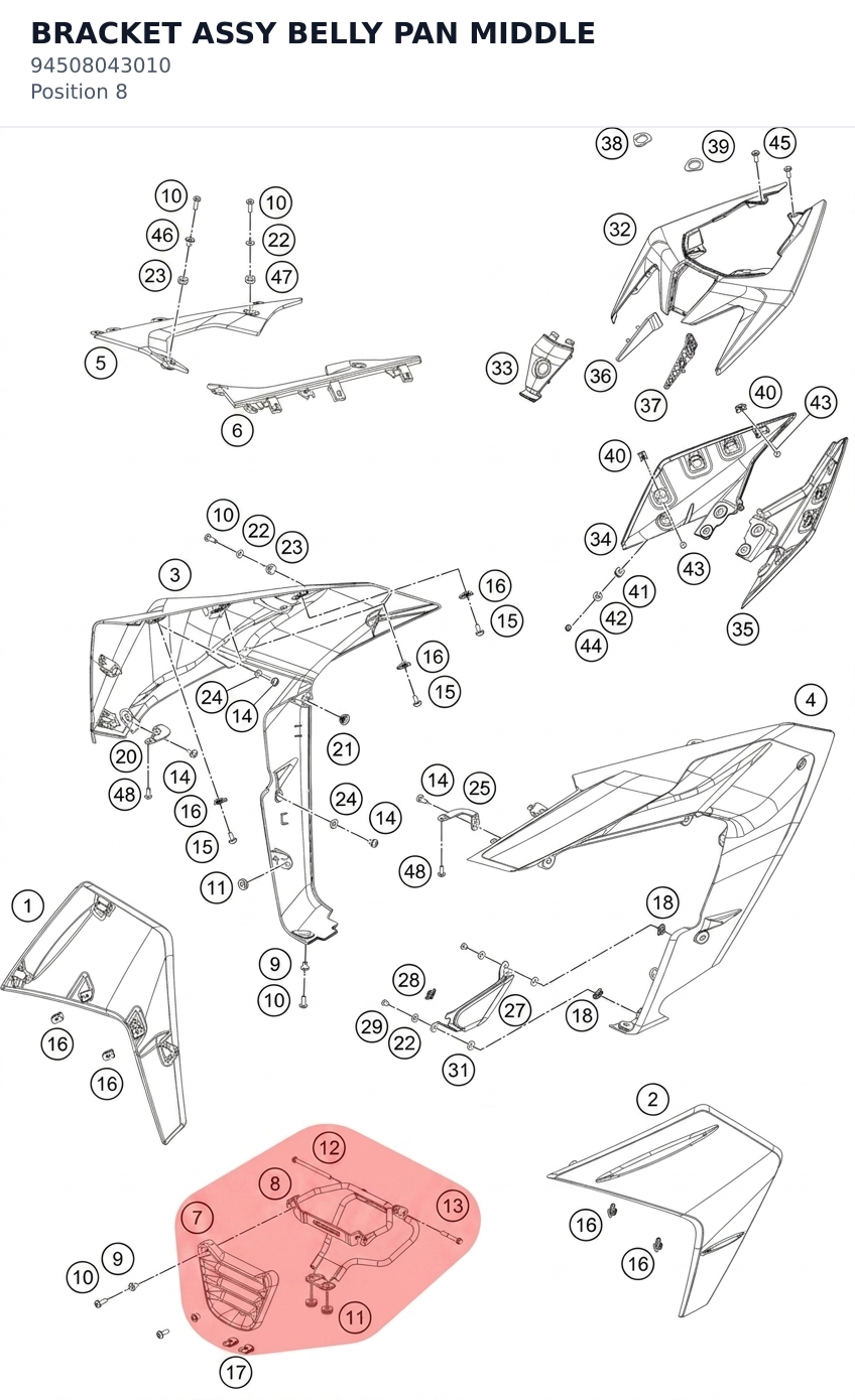 Diagram preview: BRACKET ASSY BELLY PAN MIDDLE (94508043010)