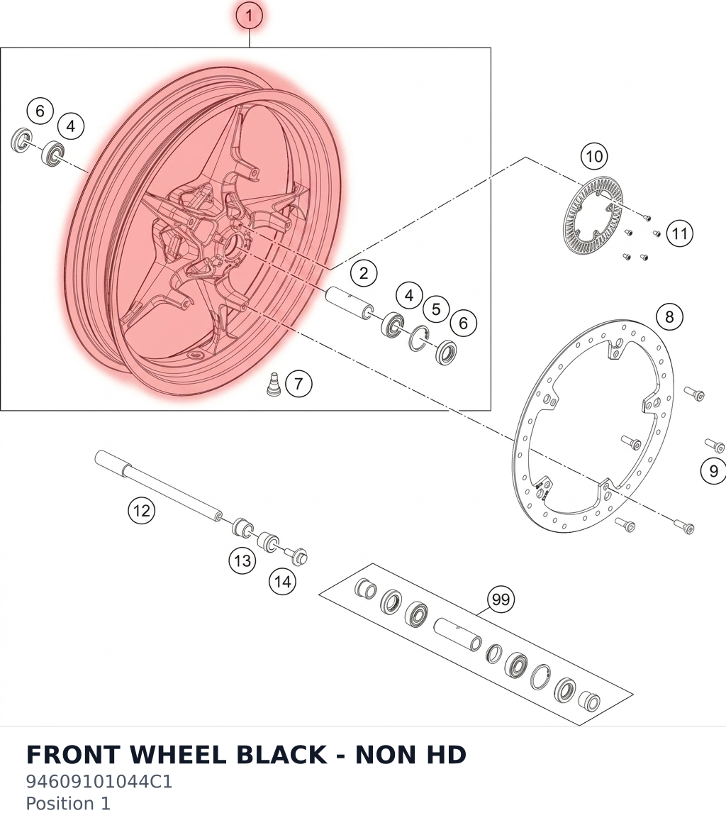Diagram preview: FRONT WHEEL BLACK - NON HD (94609101044C1)