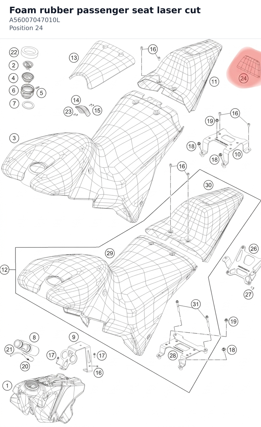 Diagram preview: Foam rubber passenger seat laser cut (A56007047010L)