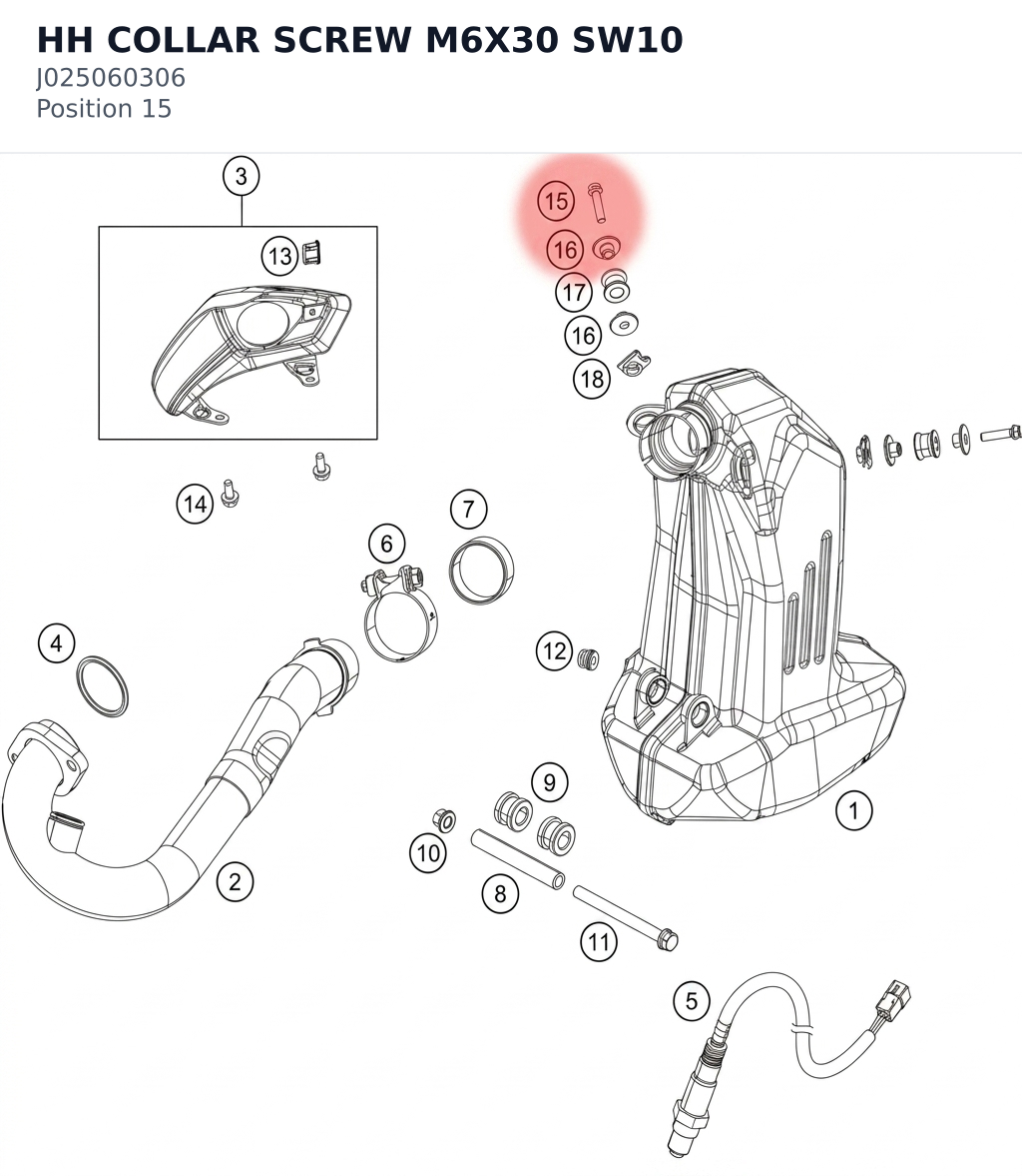 Diagram preview: HH COLLAR SCREW M6X30 SW10 (J025060306)
