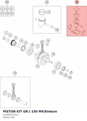 Diagram preview: PISTON KIT GR.I 150 MX/Enduro (51630007210 I)