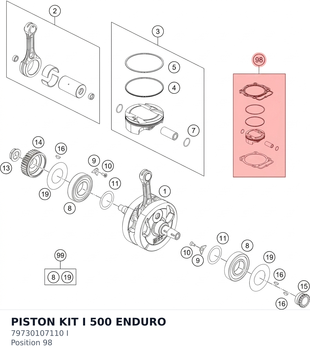 Diagram preview: PISTON KIT I 500 ENDURO (79730107110 I)