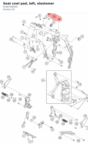 Diagram preview: Seat cowl pad, left, elastomer (61907040055)