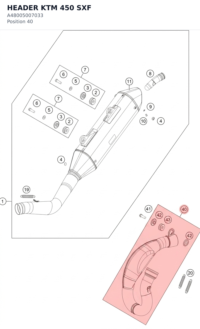 Diagram preview: HEADER KTM 450 SXF (A48005007033)