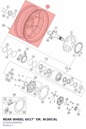 Diagram preview: REAR WHEEL 6X17'' OR. W.DECAL (6141010100004A)