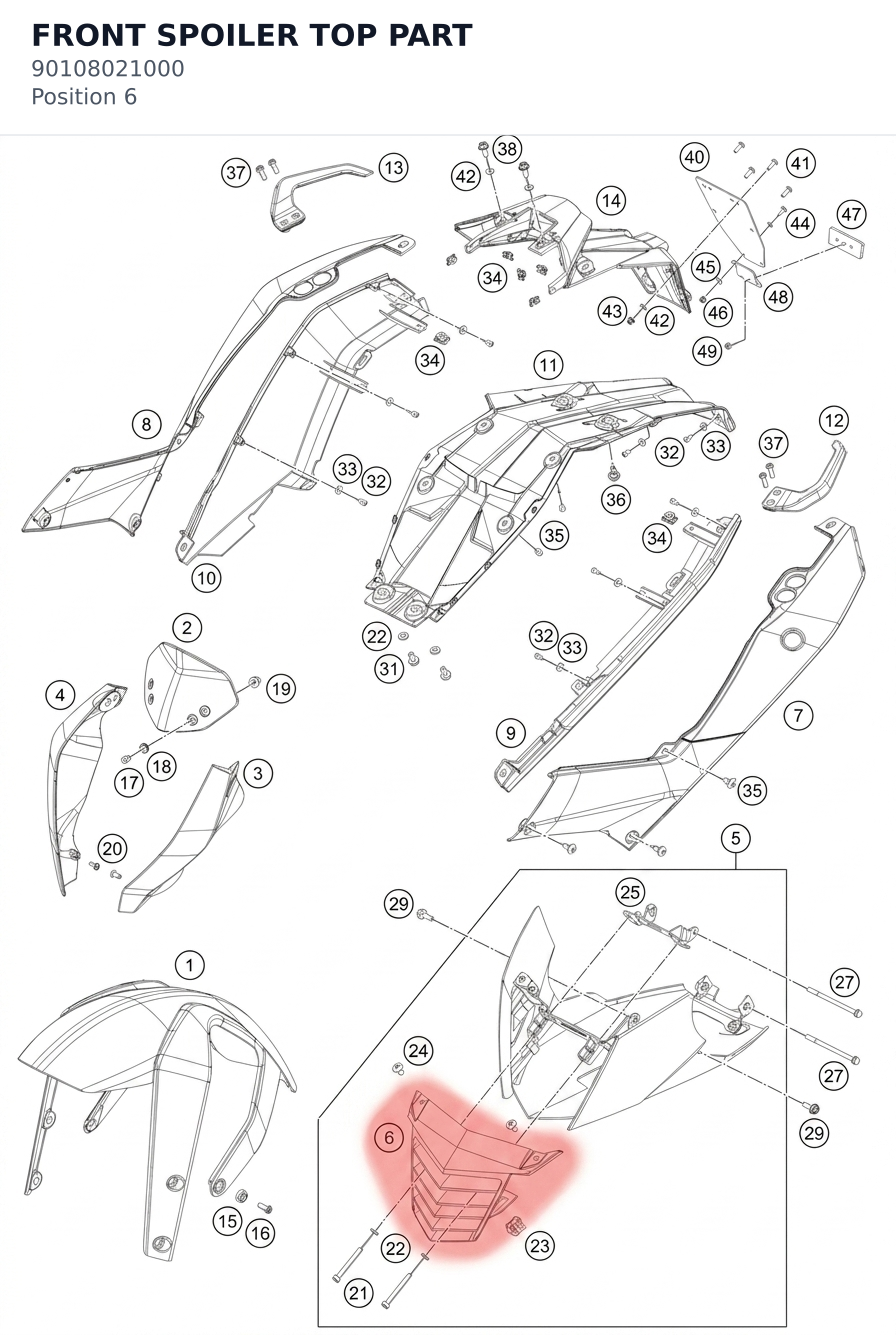 Diagram preview: FRONT SPOILER TOP PART (90108021000)