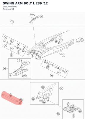 Diagram preview: SWING ARM BOLT L 239 '12 (70004037000)