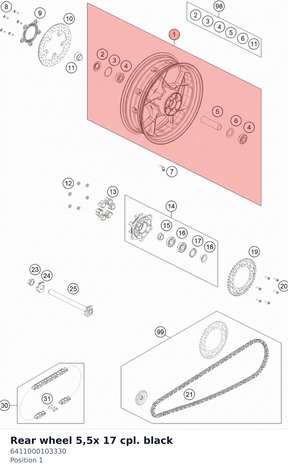 Diagram preview: Rear wheel 5,5x 17 cpl. black (6411000103330)