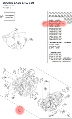 Diagram preview: ENGINE CASE CPL. 350 (77730000244)