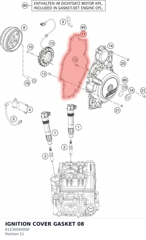 Diagram preview: IGNITION COVER GASKET       08 (61230040000)