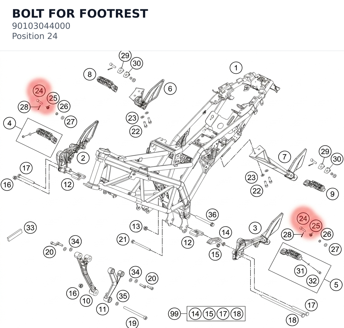 Diagram preview: BOLT FOR FOOTREST (90103044000)