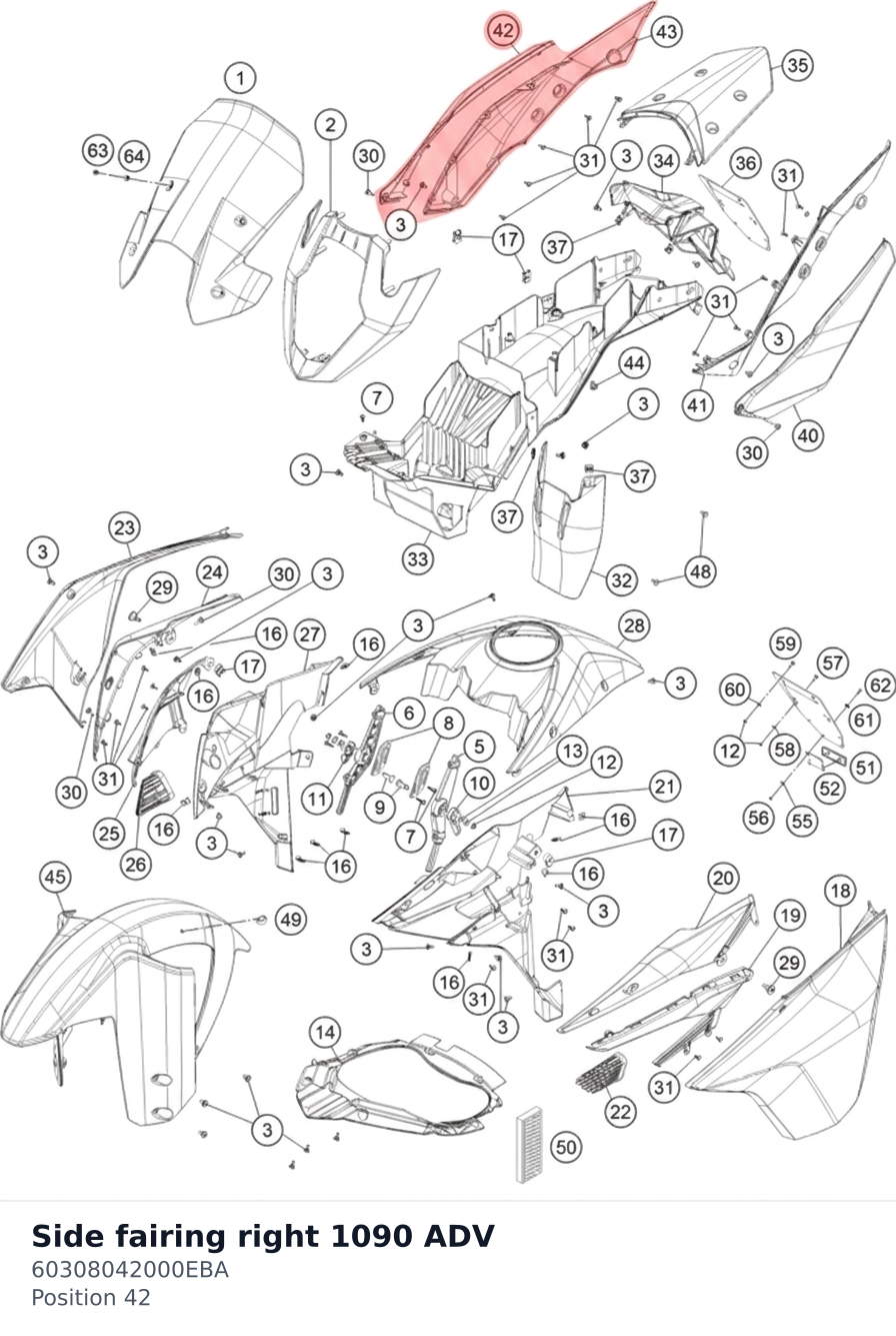 Diagram preview: Side fairing right 1090 ADV (60308042000EBA)