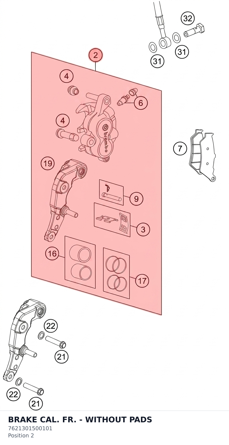 Diagram preview: BRAKE CAL. FR. - WITHOUT PADS (7621301500101)