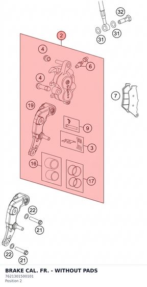 Diagram preview: BRAKE CAL. FR. - WITHOUT PADS (7621301500101)