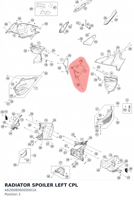 Diagram preview: RADIATOR SPOILER LEFT CPL (A6260806000001A)