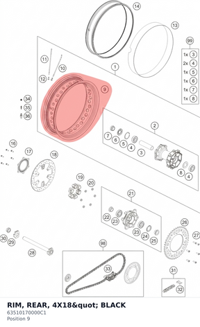 Diagram preview: RIM, REAR, 4X18" BLACK (63510170000C1)