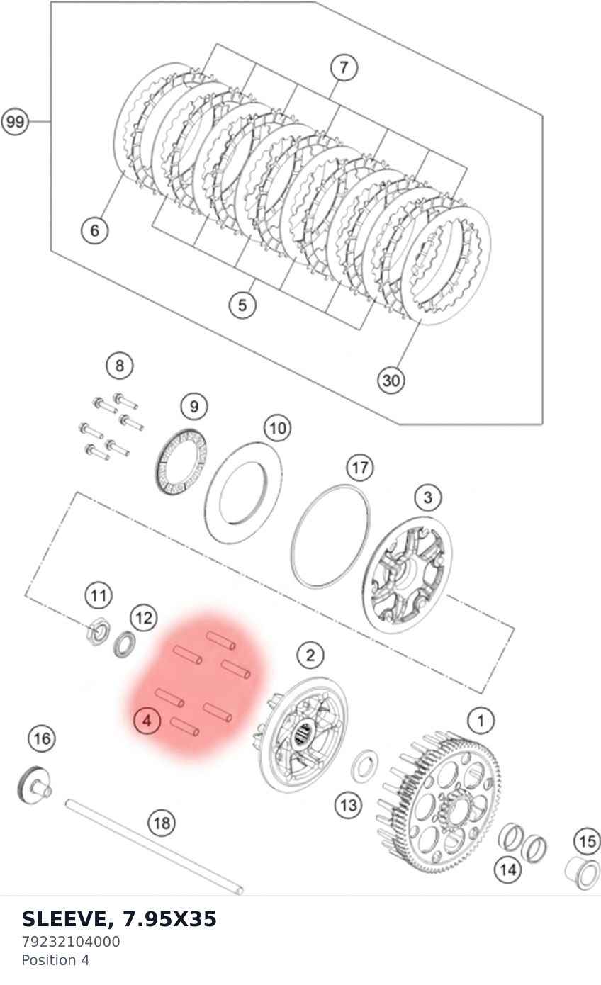 Diagram preview: SLEEVE, 7.95X35 (79232104000)