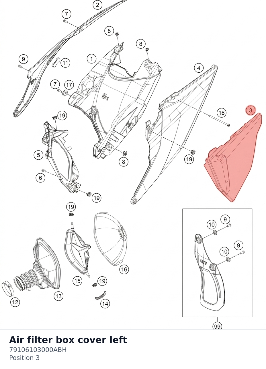 Diagram preview: Air filter box cover left (79106103000ABH)