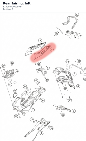 Diagram preview: Rear fairing, left (61408042000BHB)