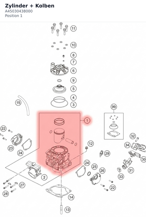 Diagram preview: Zylinder + Kolben (A45030438000)