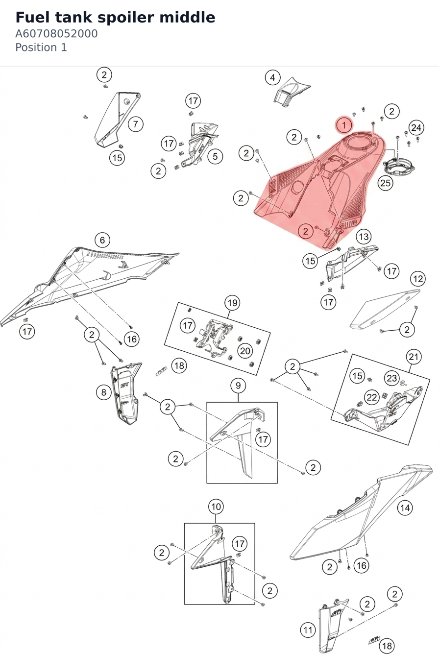 Diagram preview: Fuel tank spoiler middle (A60708052000)