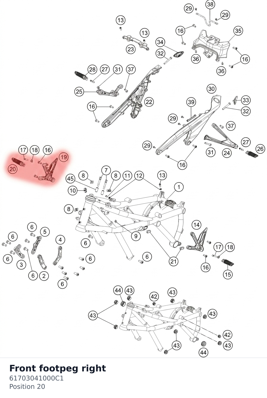 Diagram preview: Front footpeg right (61703041000C1)