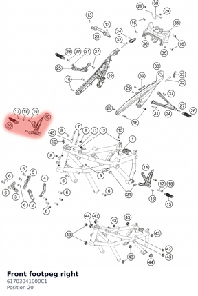 Diagram preview: Front footpeg right (61703041000C1)