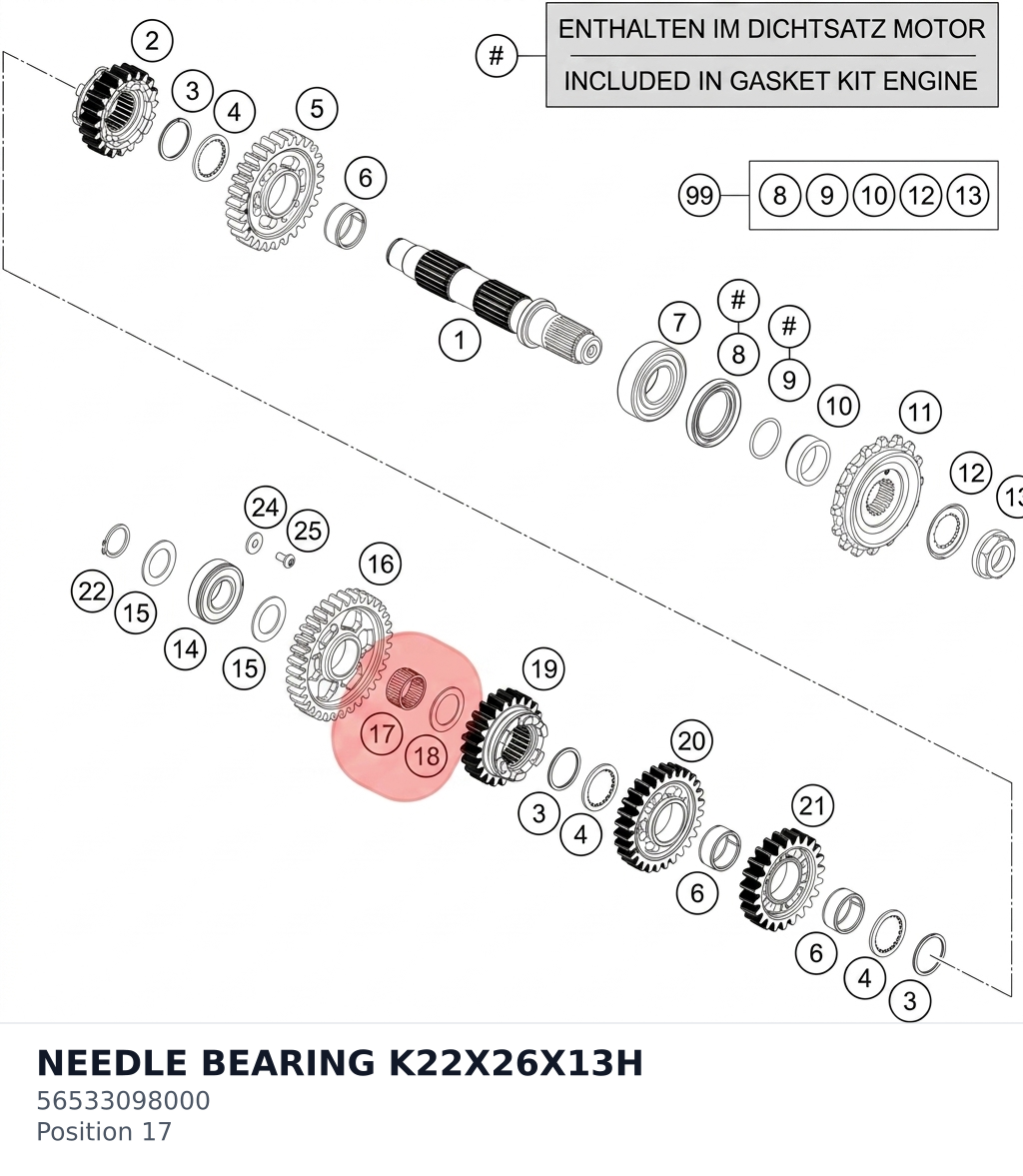 Diagram preview: NEEDLE BEARING K22X26X13H (56533098000)