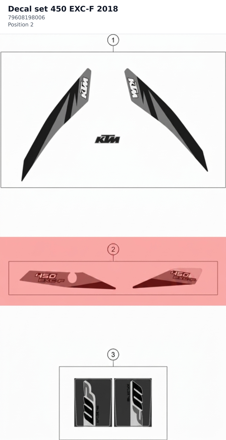 Diagram preview: Decal set 450 EXC-F 2018 (79608198006)