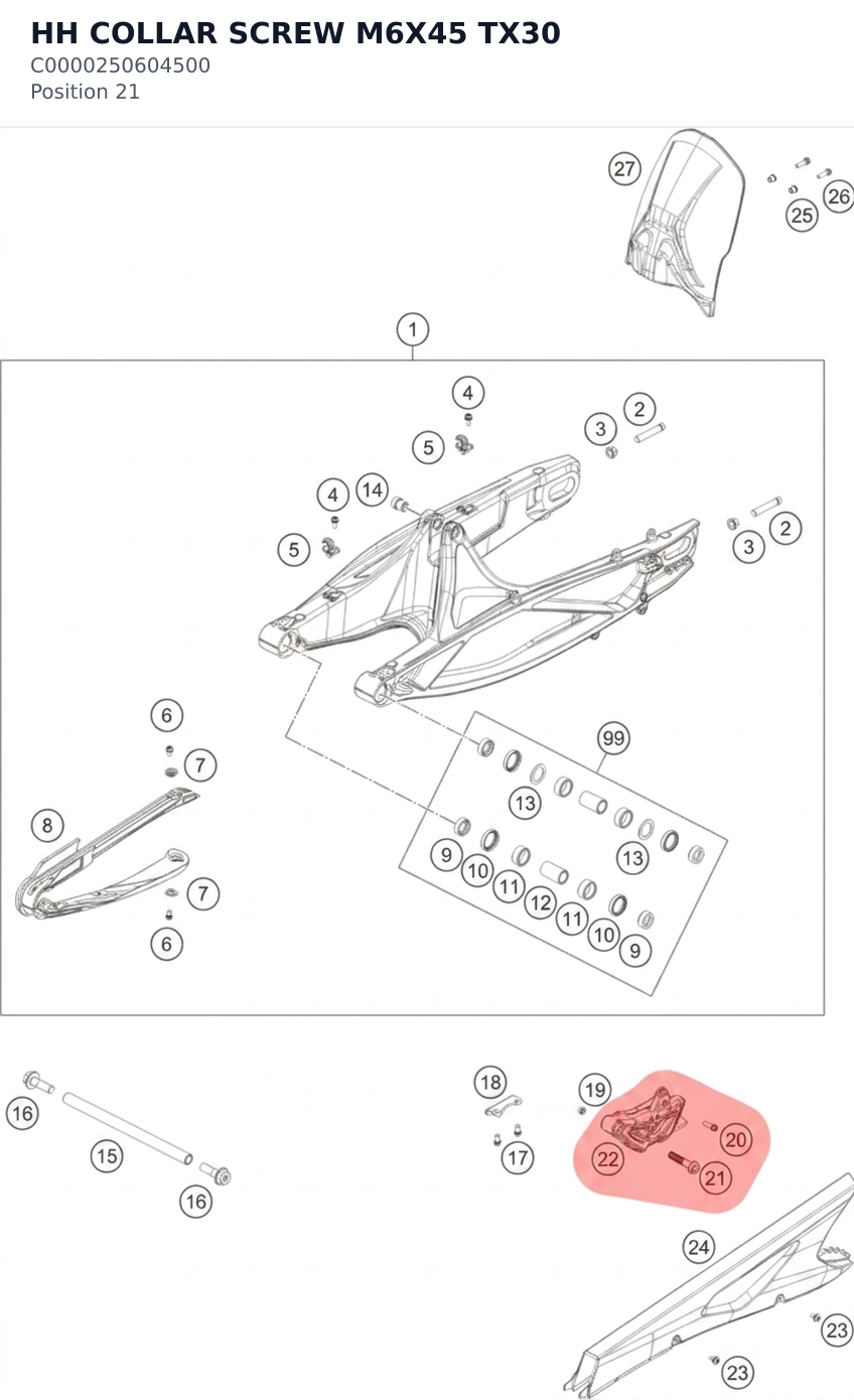 Diagram preview: HH COLLAR SCREW  M6X45    TX30 (C0000250604500)