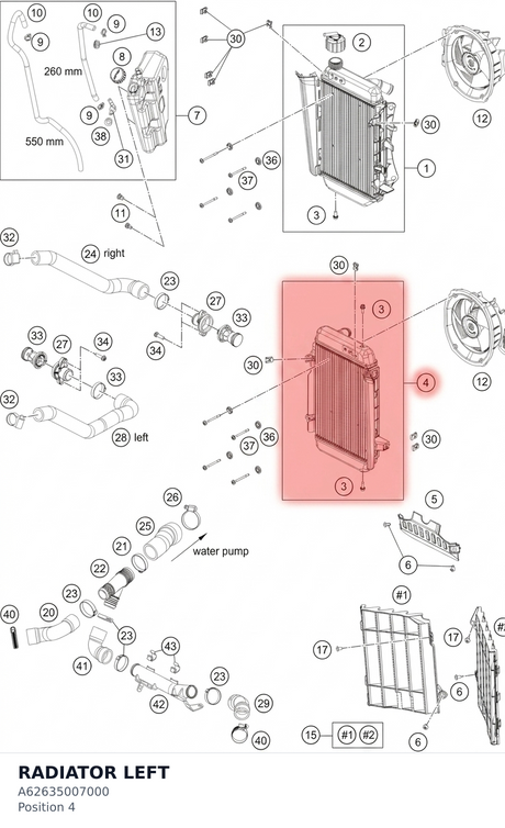 Diagram preview: RADIATOR LEFT (A62635007000)
