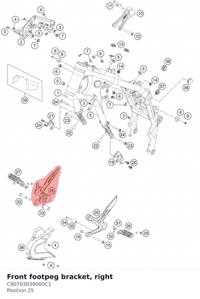 Diagram preview: Front footpeg bracket, right (C90703039000C1)