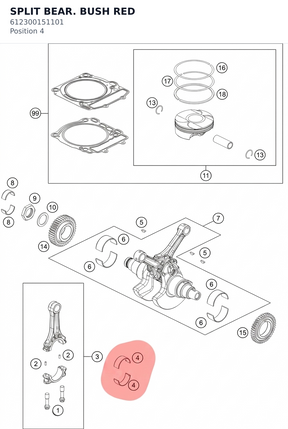 Diagram preview: SPLIT BEAR. BUSH RED (612300151101)
