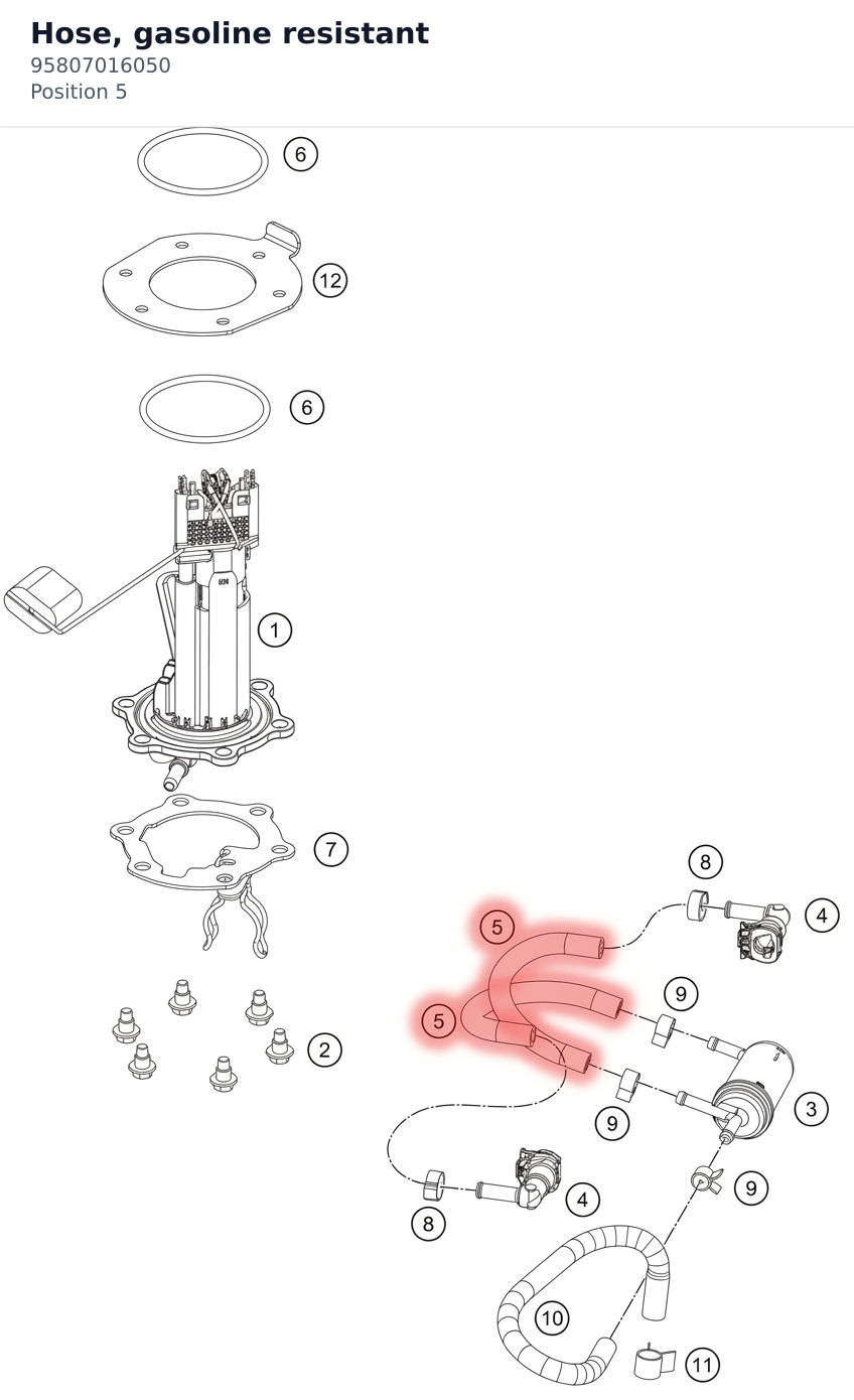 Diagram preview: Hose, gasoline resistant (95807016050)