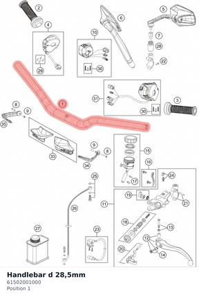 Diagram preview: Handlebar d 28,5mm (61502001000)