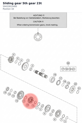Diagram preview: Sliding gear 5th gear 23t (50433015400)