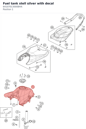 Diagram preview: Fuel tank stell silver with decal (64107013000BHA)