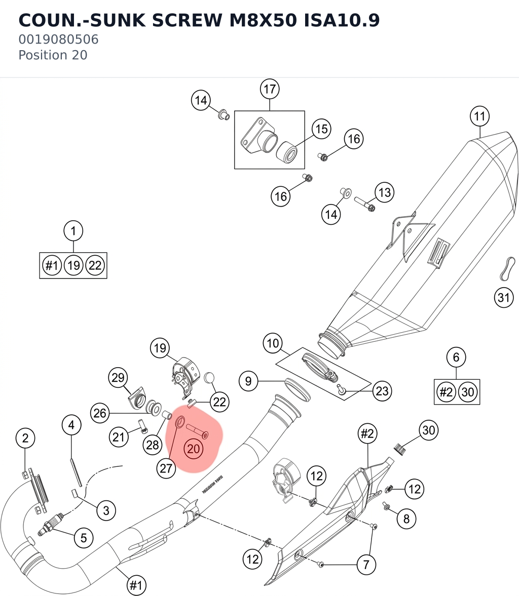 Diagram preview: COUN.-SUNK SCREW M8X50 ISA10.9 (0019080506)
