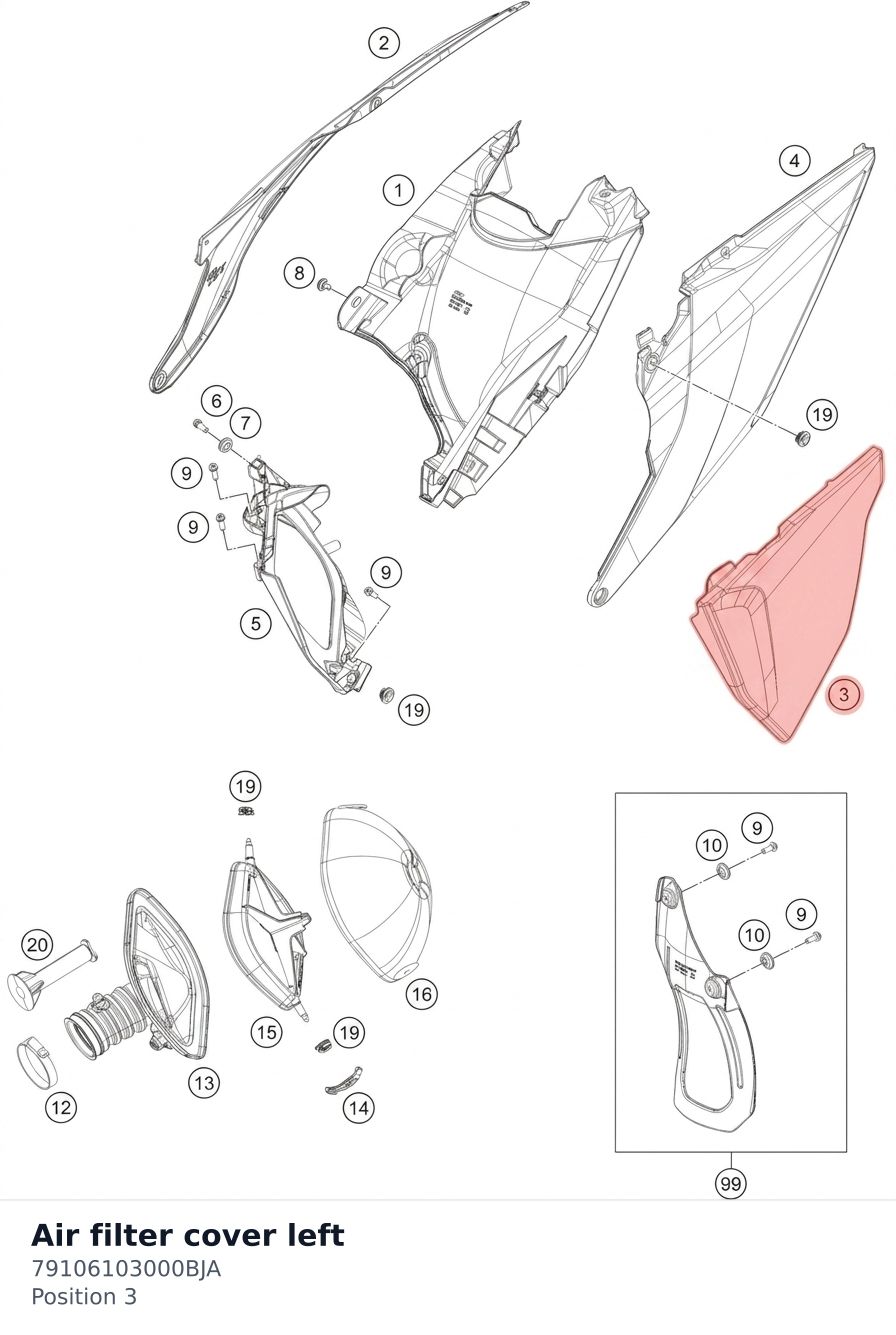 Diagram preview: Air filter cover left (79106103000BJA)