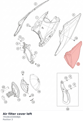 Diagram preview: Air filter cover left (79106103000BJA)