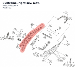 Diagram preview: Subframe, right silv. met. (64103002006BH)