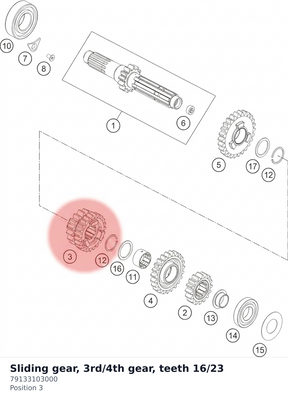 Diagram preview: Sliding gear, 3rd/4th gear, teeth 16/23 (79133103000)