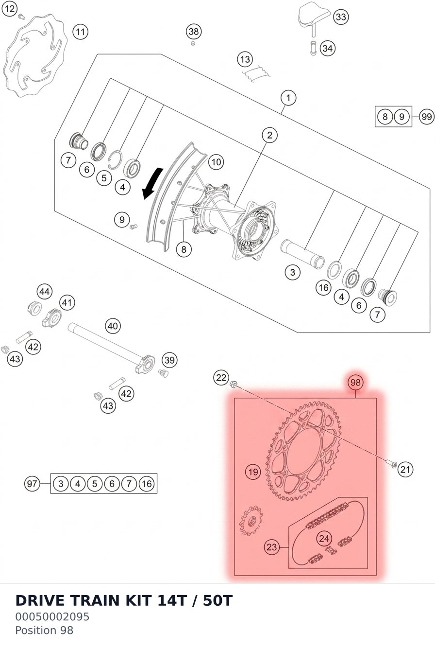 Diagram preview: DRIVE TRAIN KIT 14T / 50T (00050002095)