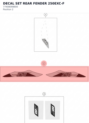 Diagram preview: DECAL SET REAR FENDER 250EXC-F (77408098800)