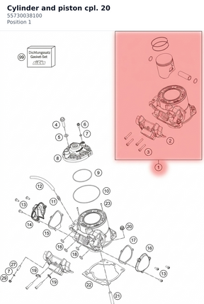 Diagram preview: Cylinder and piston cpl. 20 (55730038100)