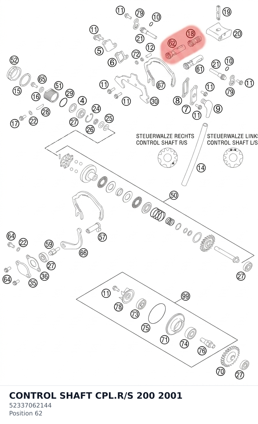 Diagram preview: CONTROL SHAFT CPL.R/S 200 2001 (52337062144)