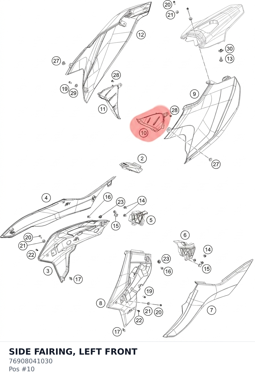 Diagram preview: SIDE FAIRING, LEFT FRONT (76908041030)