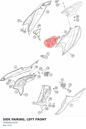 Diagram preview: SIDE FAIRING, LEFT FRONT (76908041030)